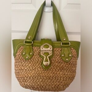 Michael Kors Straw and Green Leather Handbag